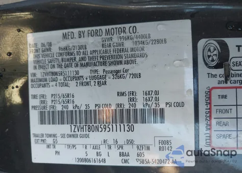 2009 Ford Mustang V6 from USA, damaged, VIN 1ZVHT80N595111130